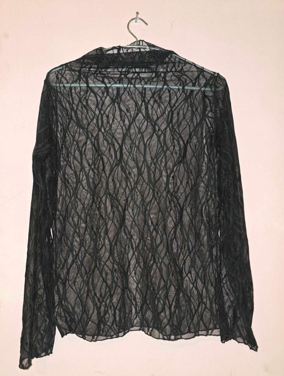 Black Sheer Textured Long Sleeve Mesh Top
