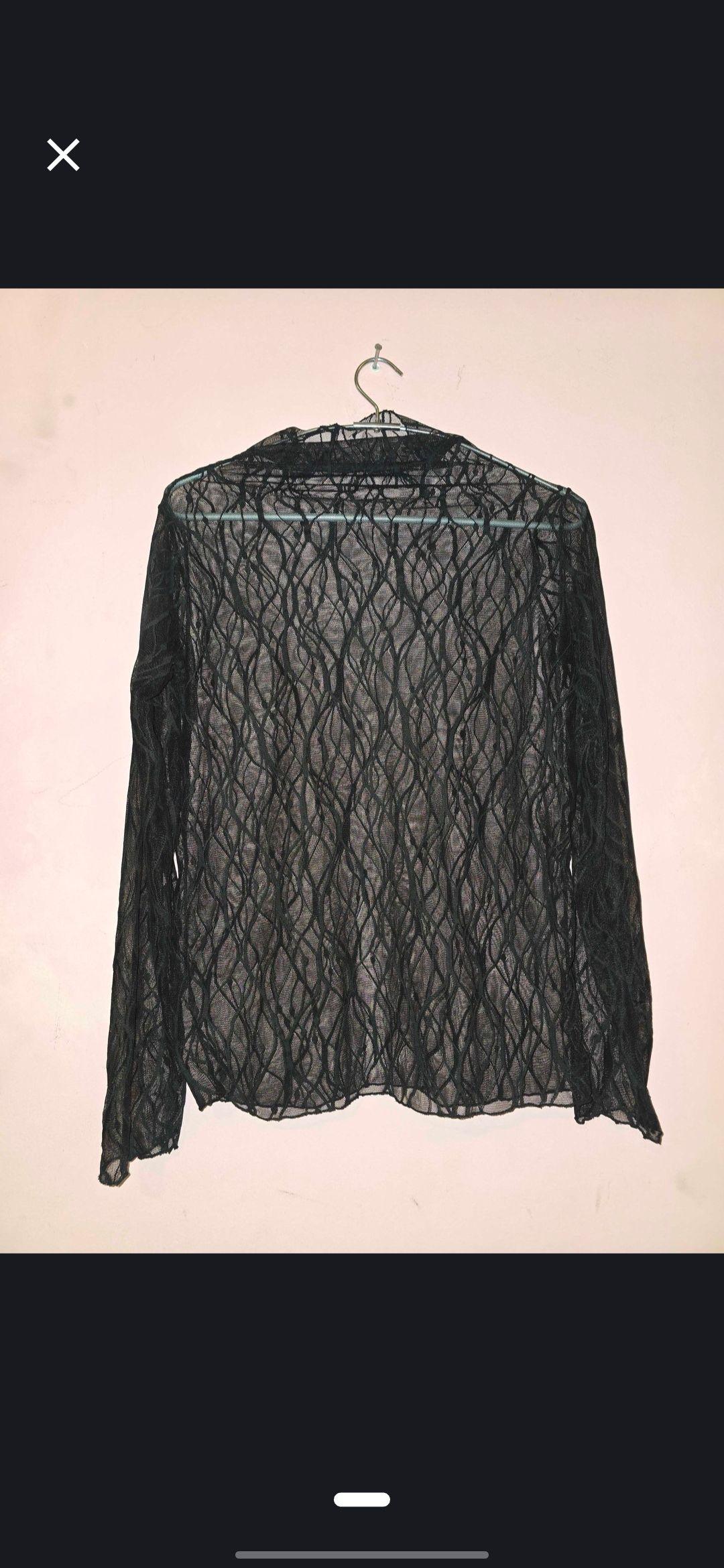 Black Sheer Textured Long Sleeve Mesh Top - Thumbnail 4