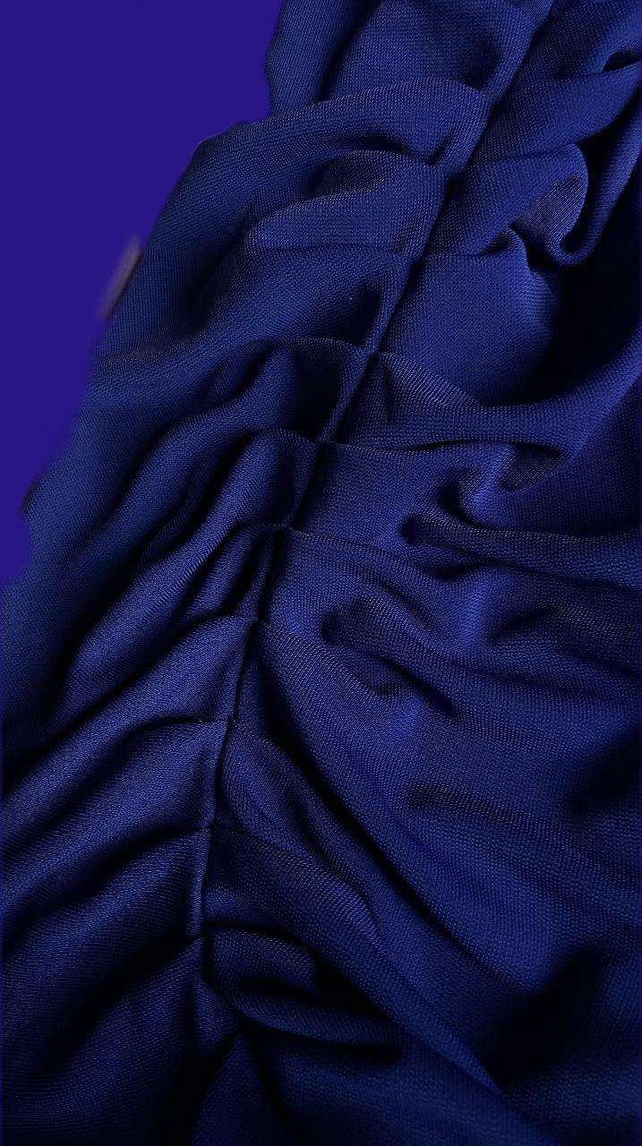 Navy Draped Ruched Asymmetrical Maxi Skirt - Thumbnail 3