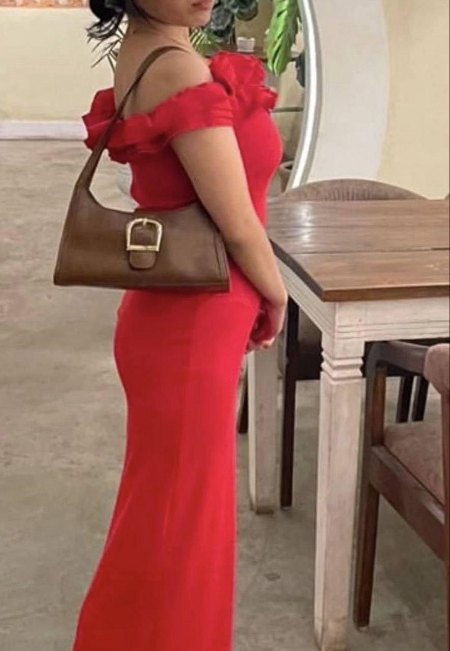 Ruby Red Upshoulder Dress - Thumbnail 3