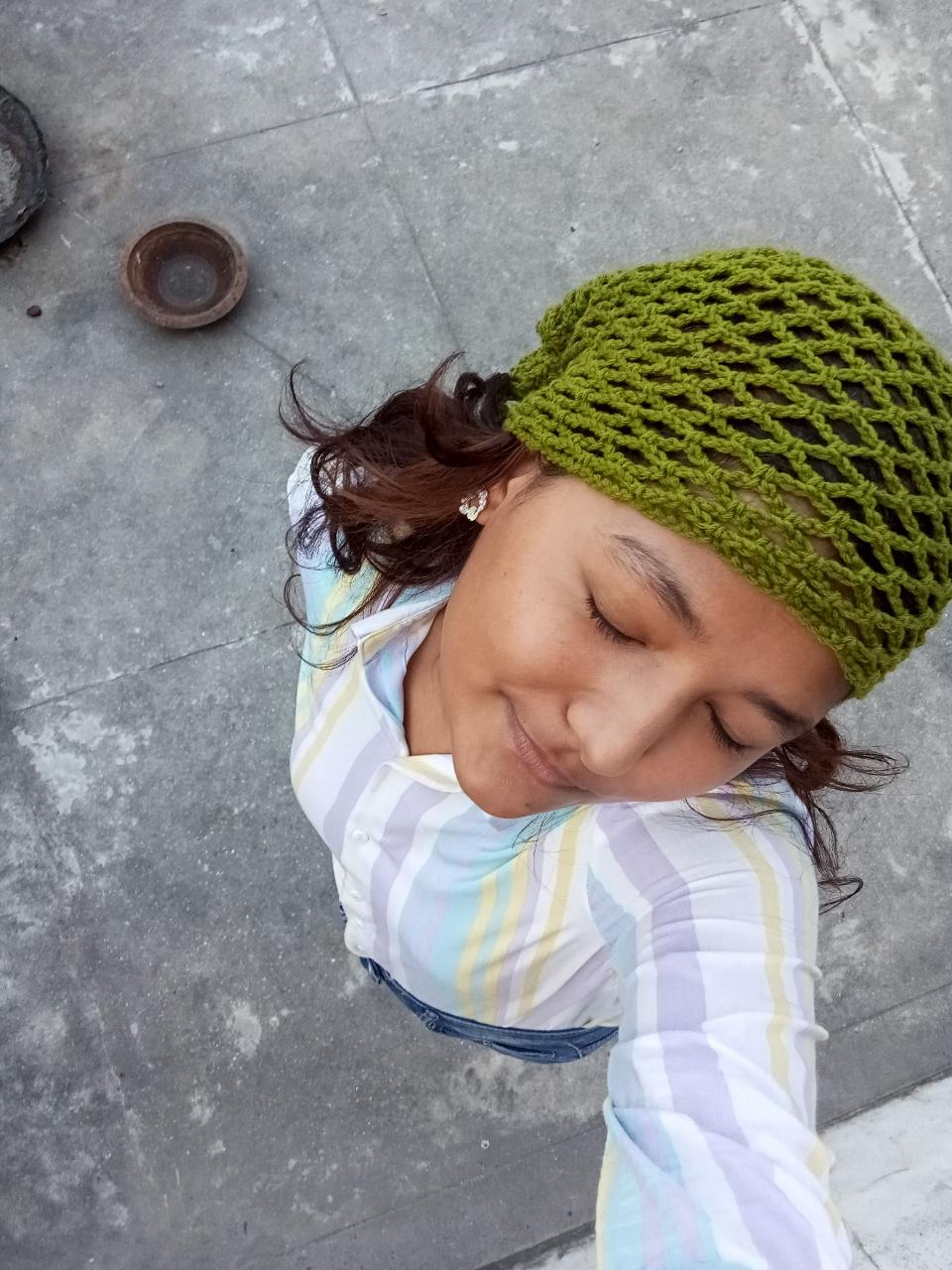 Handmade Crochet Bandana - Multi-Use Olive Green - Thumbnail 4