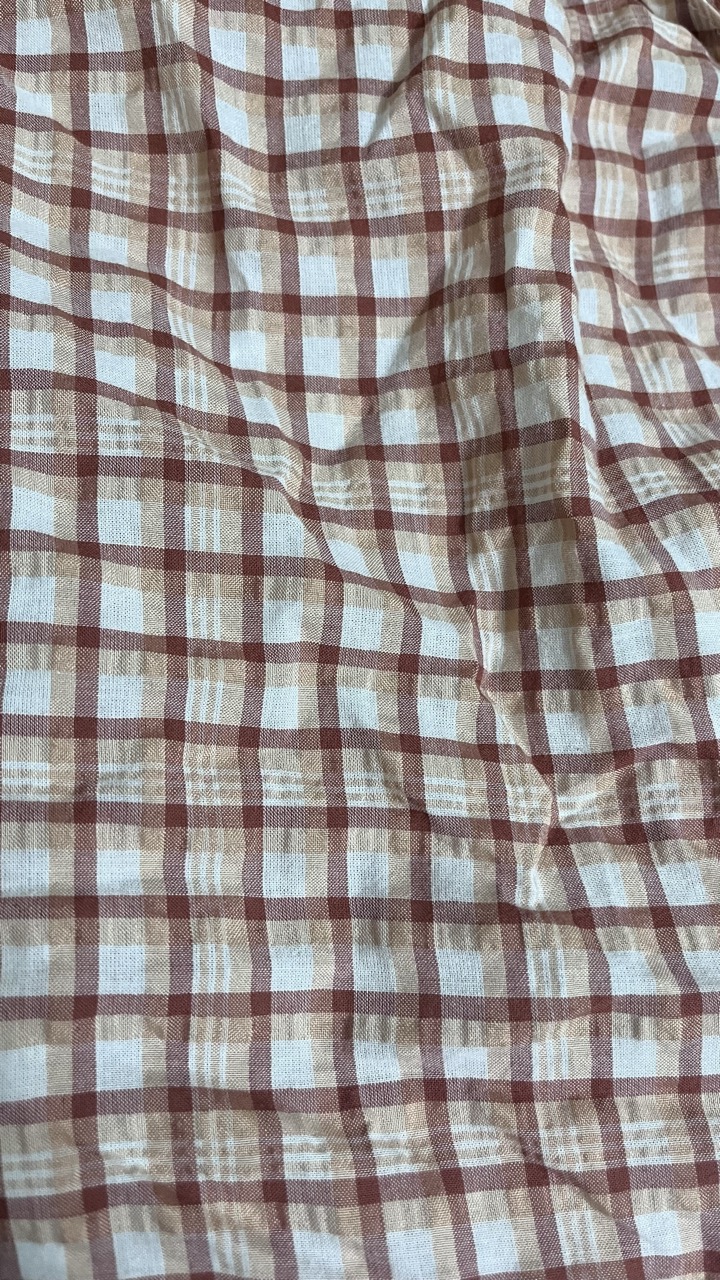 checkered orange puff sleeve top - Thumbnail 3