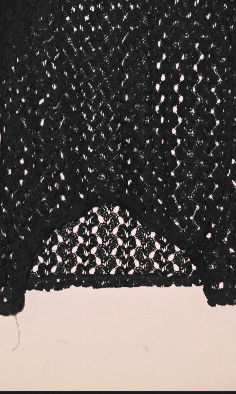 Vintage Black Open Knit Crochet Long Sleeve Top - Thumbnail 3