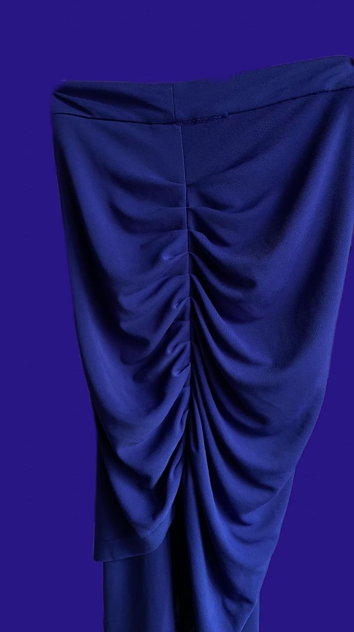 Navy Draped Ruched Asymmetrical Maxi Skirt - Thumbnail 4