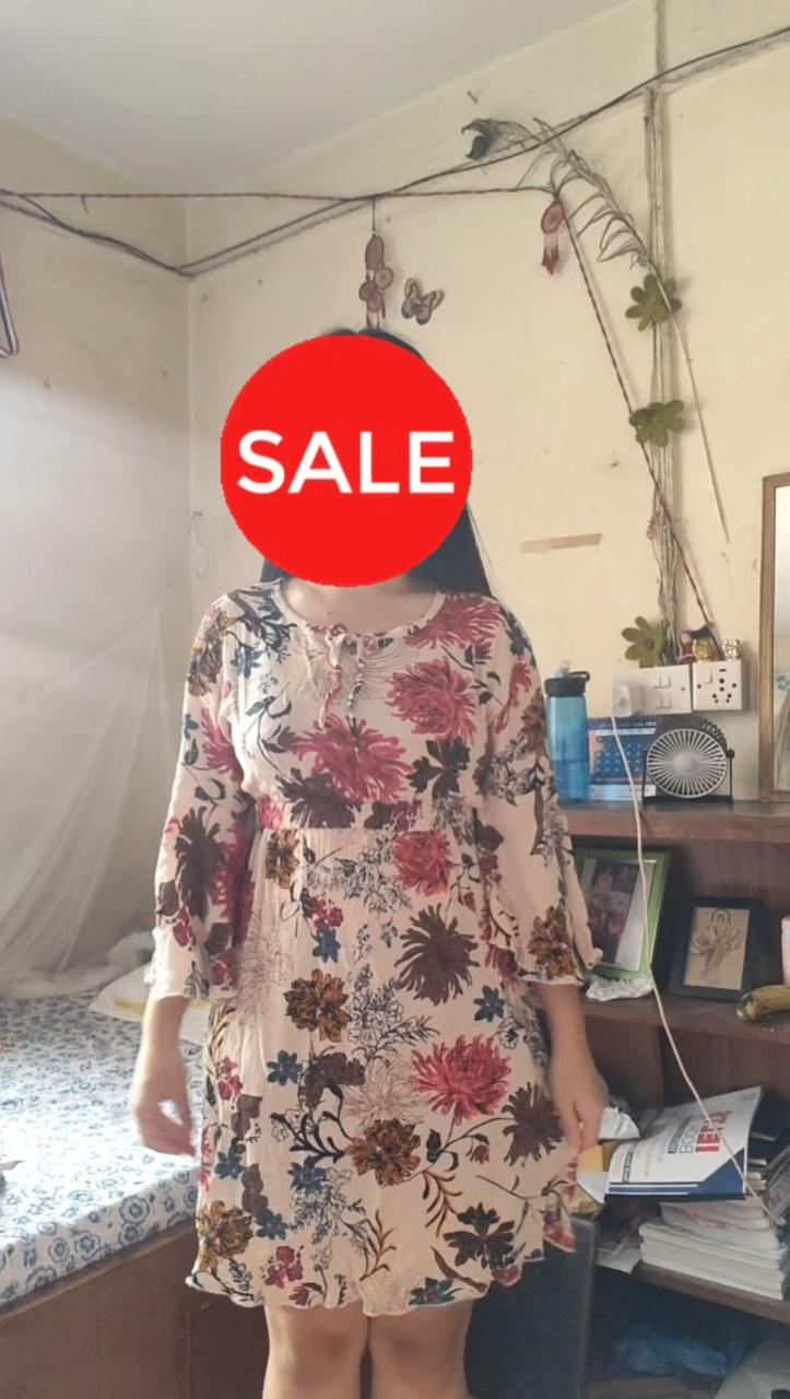 Boho Floral Bell-sleeve Mini Dress - Thumbnail 3