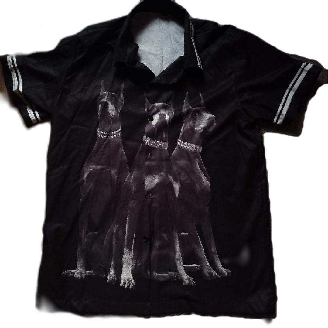 Black Graphic Short-Sleeve Button-Up Shirt