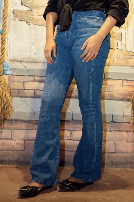 Women’s High-Waisted Stretch Bootcut Denim Jeans – Classic Blue - Thumbnail 4