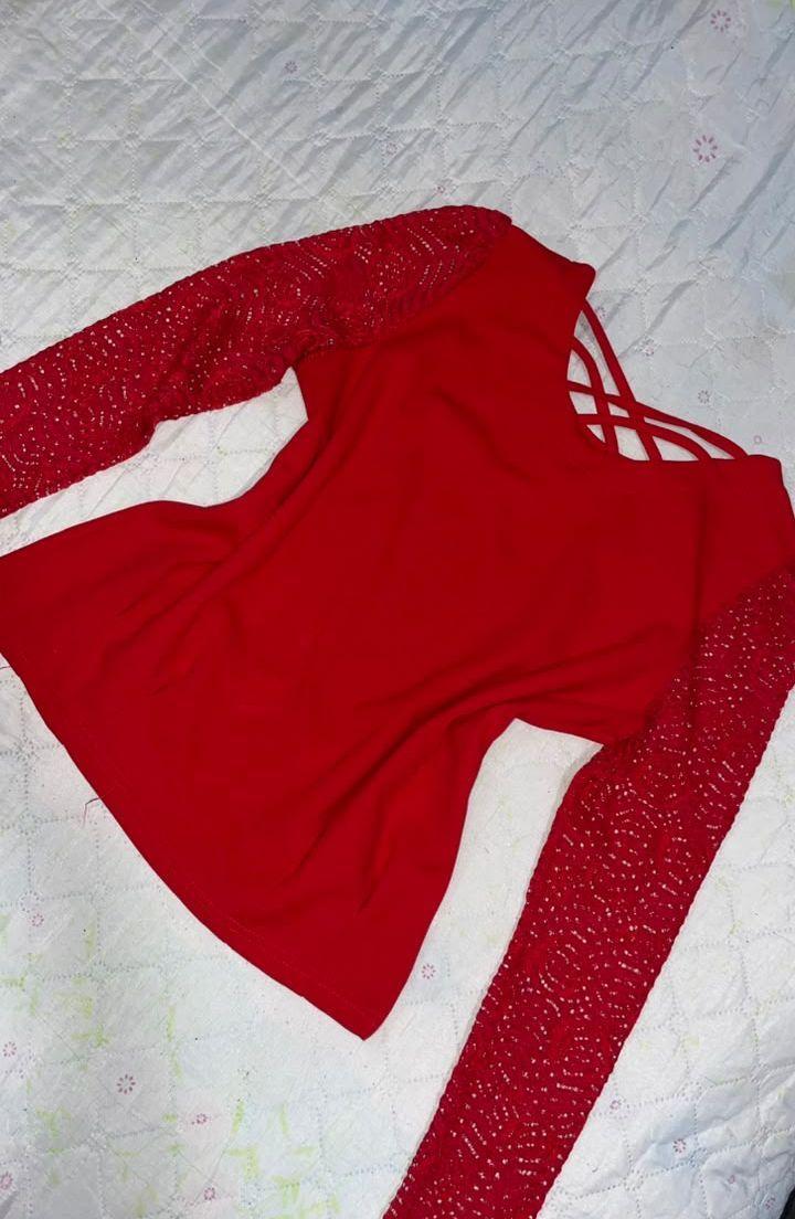 Red Tshirt With Lace At Back