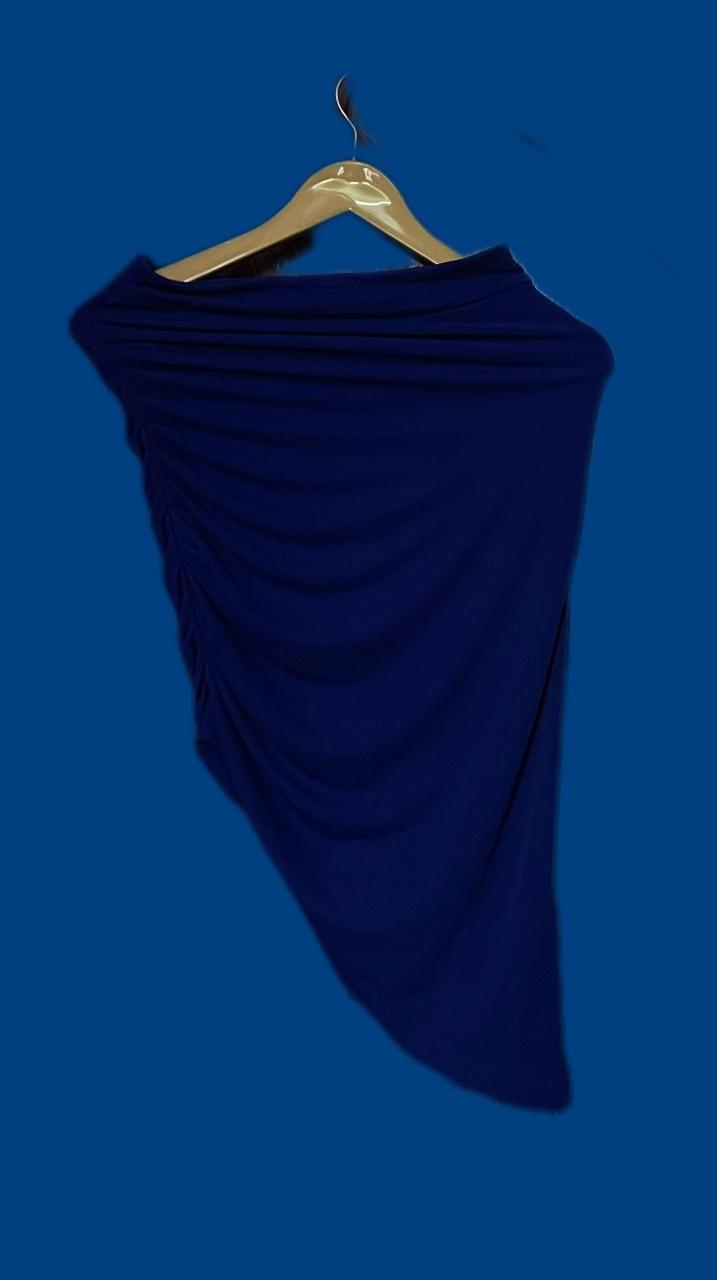 Navy Draped Ruched Asymmetrical Maxi Skirt