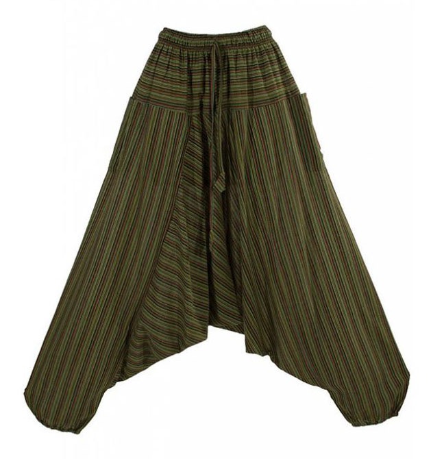 Earth-Tone Striped Harem Pants - Thumbnail 2