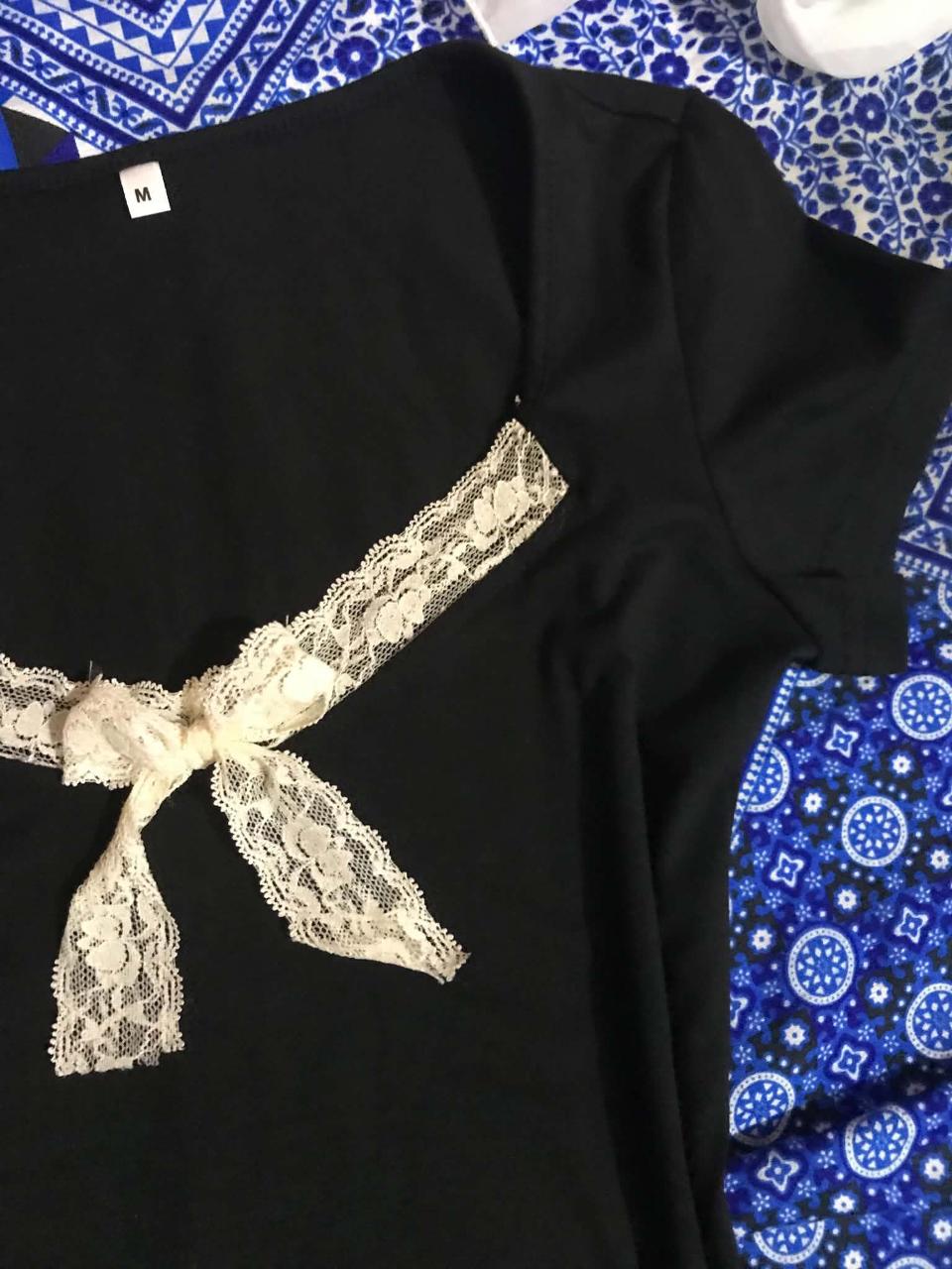 Y2K Lace Bowknot Top Tees Short Sleeve - Thumbnail 3