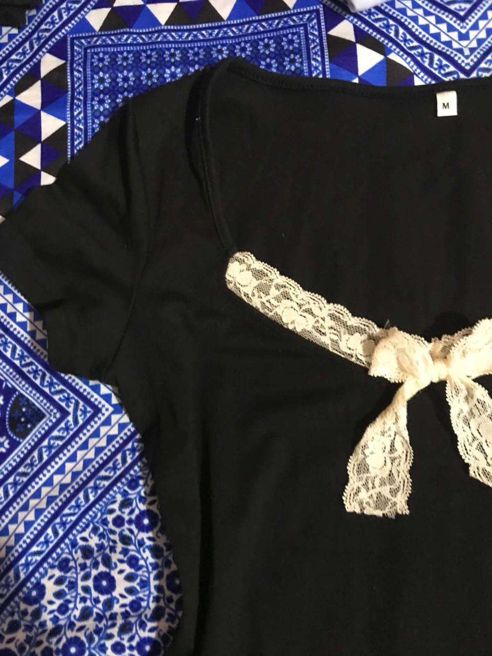 Y2K Lace Bowknot Top Tees Short Sleeve - Thumbnail 4