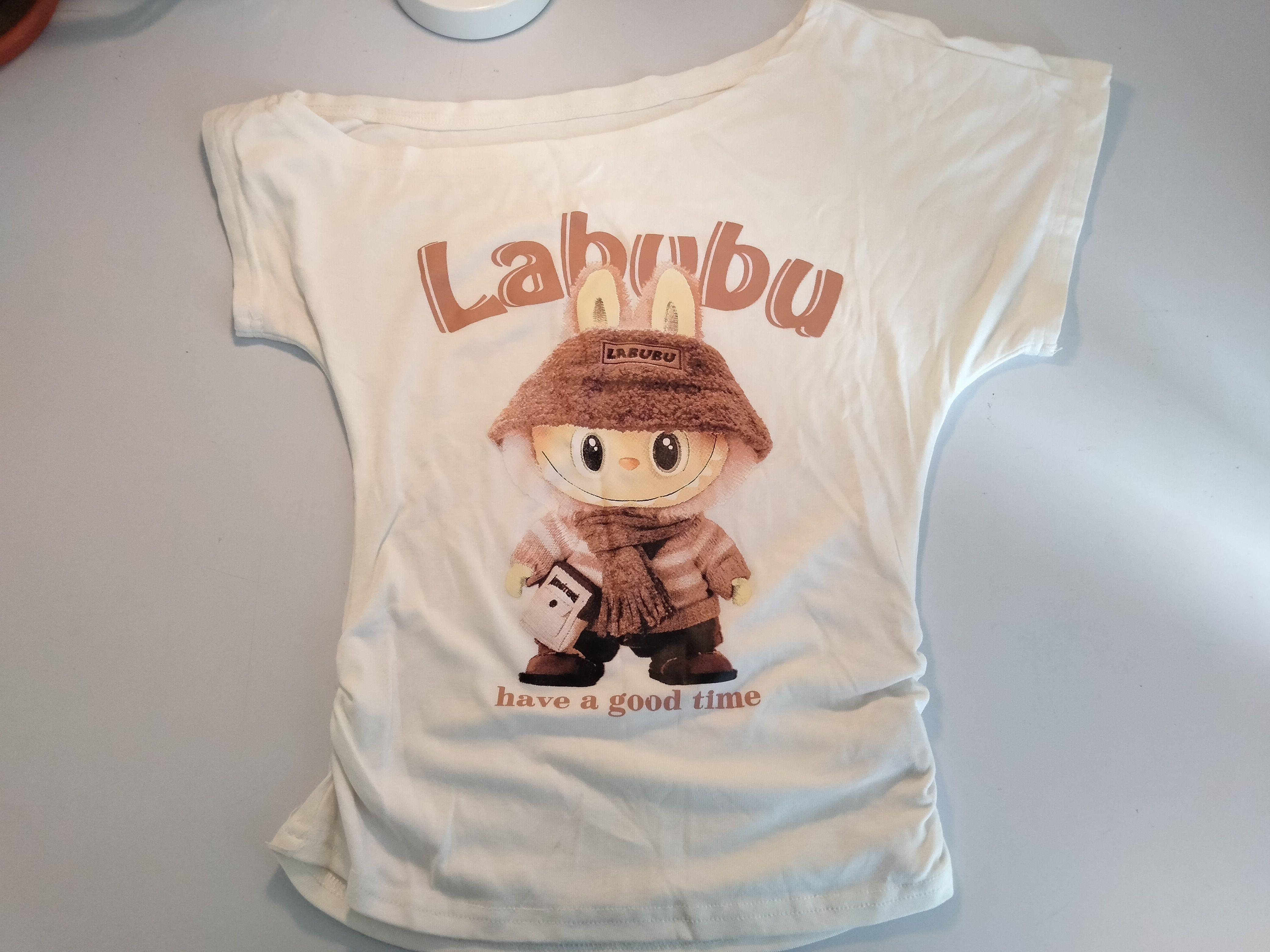 off-shoulder Labubu graphic Top