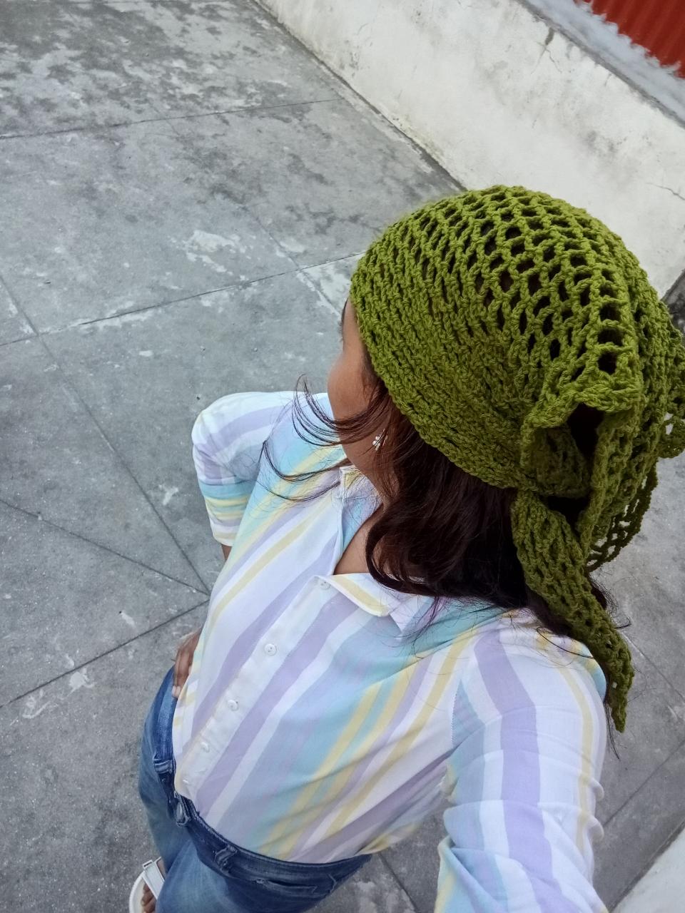 Handmade Crochet Bandana - Multi-Use Olive Green - Thumbnail 3