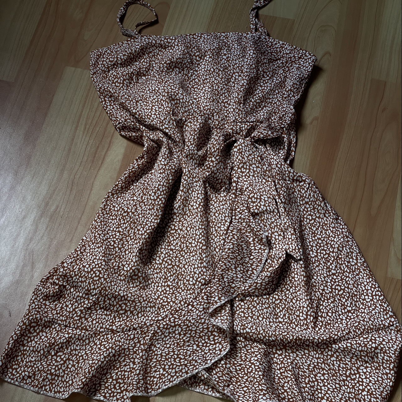 Brown Printed Spaghetti Strap Dress