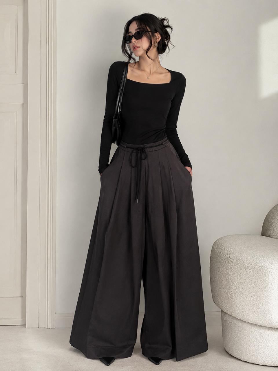 Women's High Waist Wide Leg Loose Casual Long Pants - Thumbnail 4