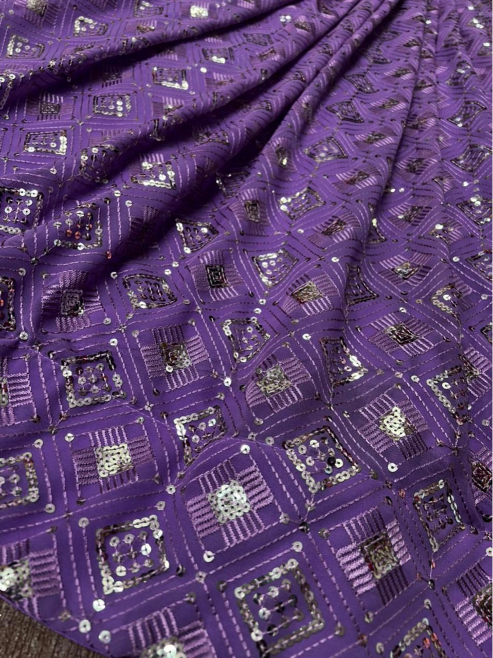 Royal Purple Sequin Work Flared Anarkali with Dupatta - Thumbnail 4