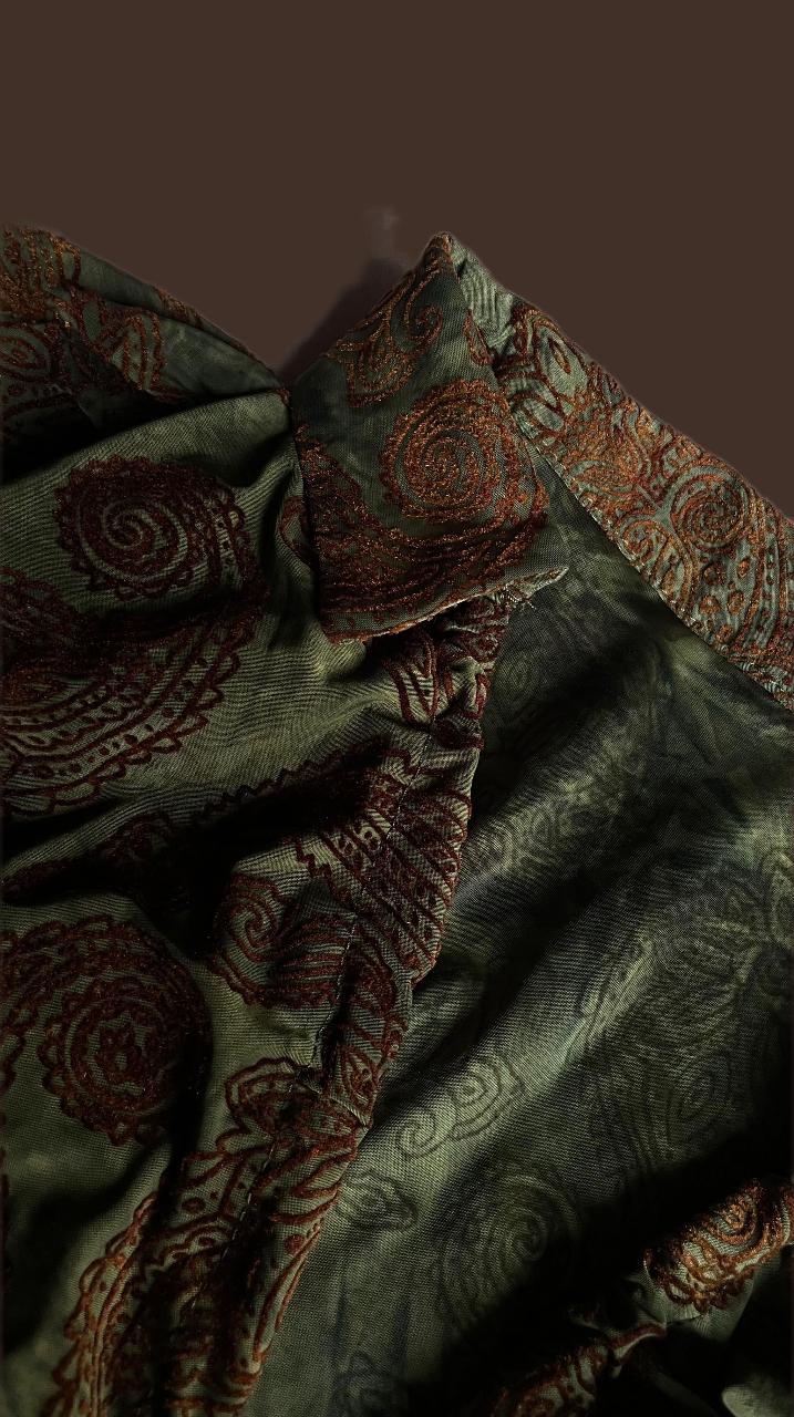 Olive Paisley Tie-Front Crop Top - Thumbnail 3