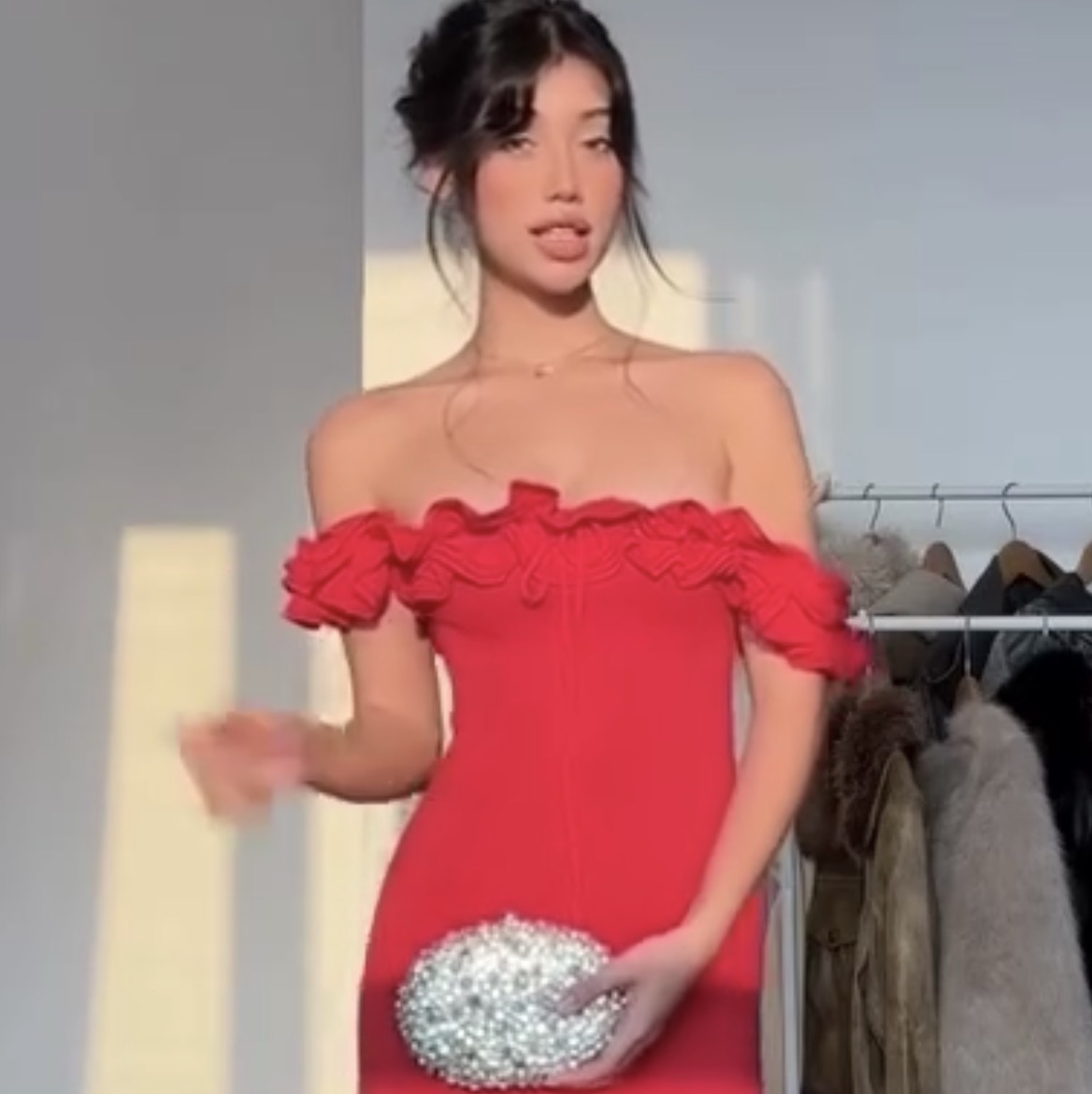 Ruby Red Upshoulder Dress