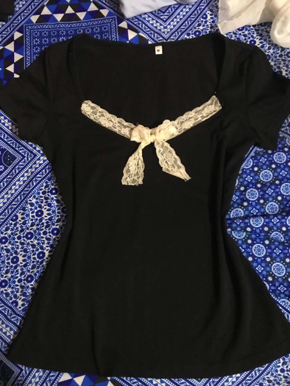 Y2K Lace Bowknot Top Tees Short Sleeve