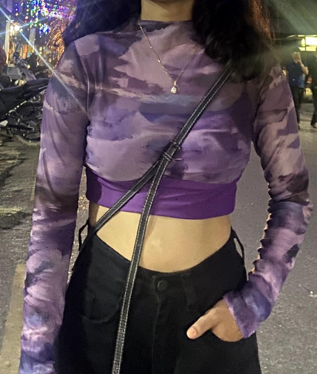 Purple Printed Padded Crop Top