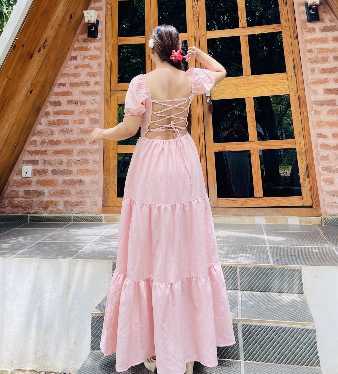 Blush Pink Lace-Up Dress 🌸 - Thumbnail 3