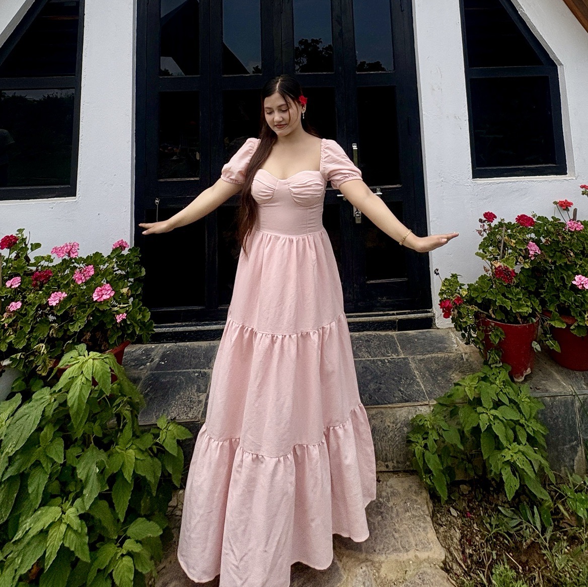 Blush Pink Lace-Up Dress 🌸 - Image 1