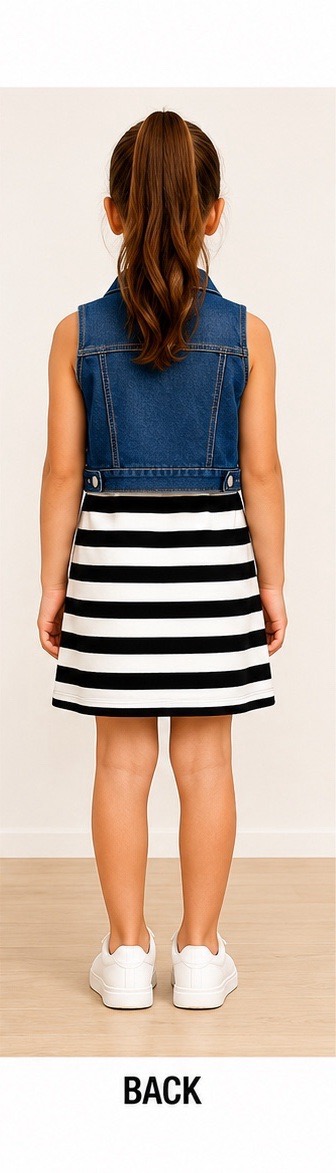 Striped One Piece With Denim Overlay - Thumbnail 3
